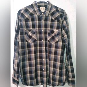 Lucky Brand Men's Western Pearl Snap Long Sleeve Plaid Shirt -  Size Large